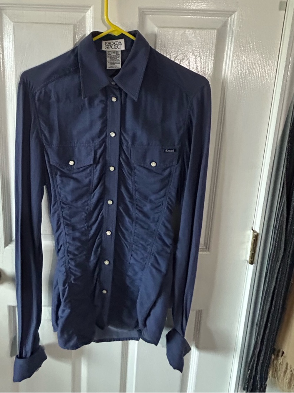 Escada Ruched Button-Up Shirt in blue - Picture 5 of 8